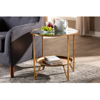 Baxton Studio HE17T115-ET Tamsin Modern and Contemporary Antique Gold Finished Metal and Mirrored Glass Accent Table with Tray Shelf